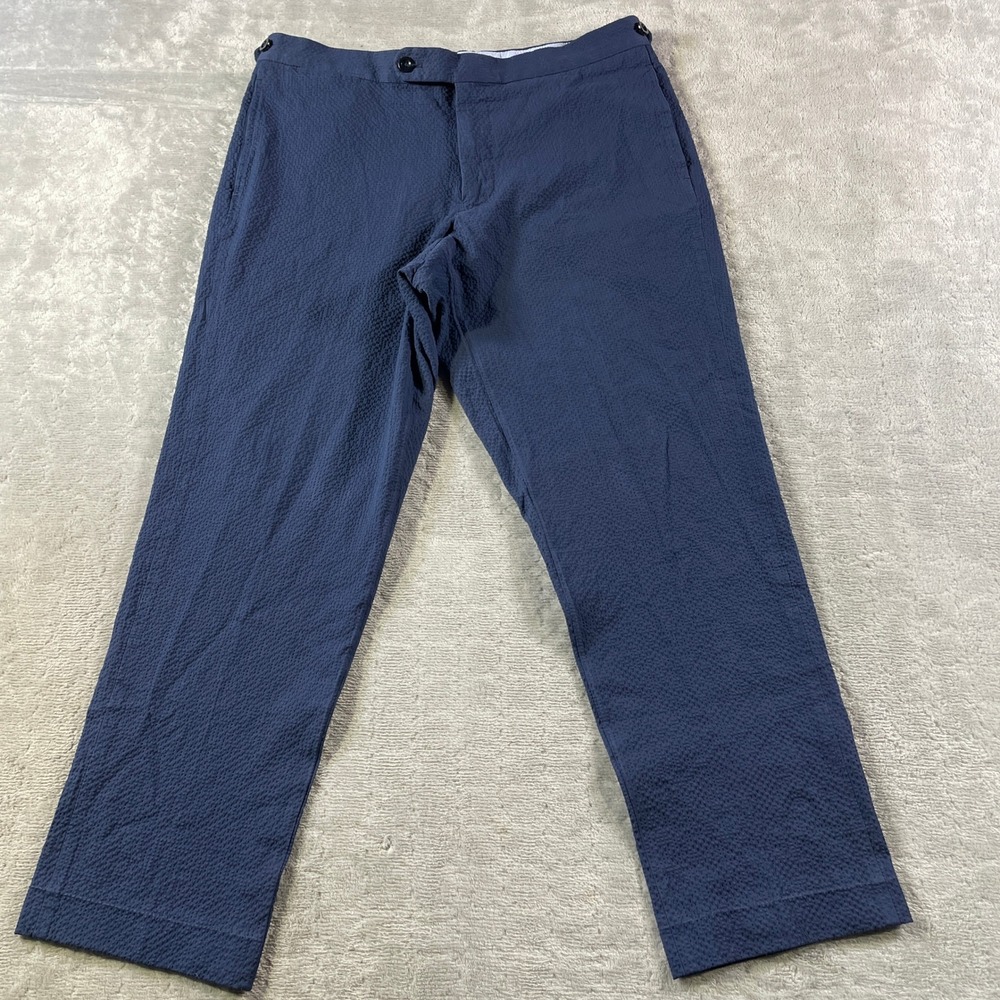 Sid Mashburn Pants Mens 34 Navy Seersucker Textured Adjustable Waist Office